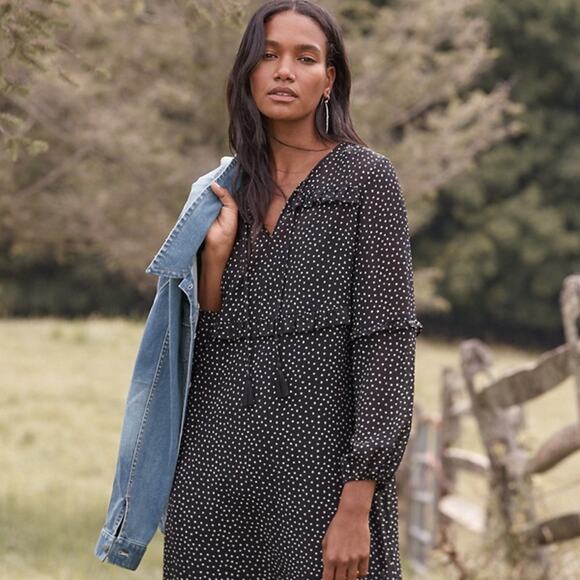 Garnet Hill Silk Dress Ruffle-Bodice Boho Peasant Sz XS oversized flowy - Picture 2 of 12